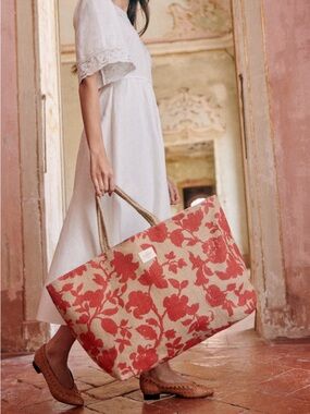 Sézane Red Garden Flowers Large Jute Tote - NWT